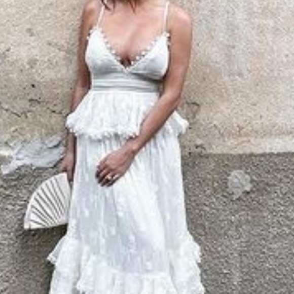 Anthropologie Bhldn Rococo Sand Marla Long Dress Tiered Embroidery Floral Ivory - Picture 7 of 10